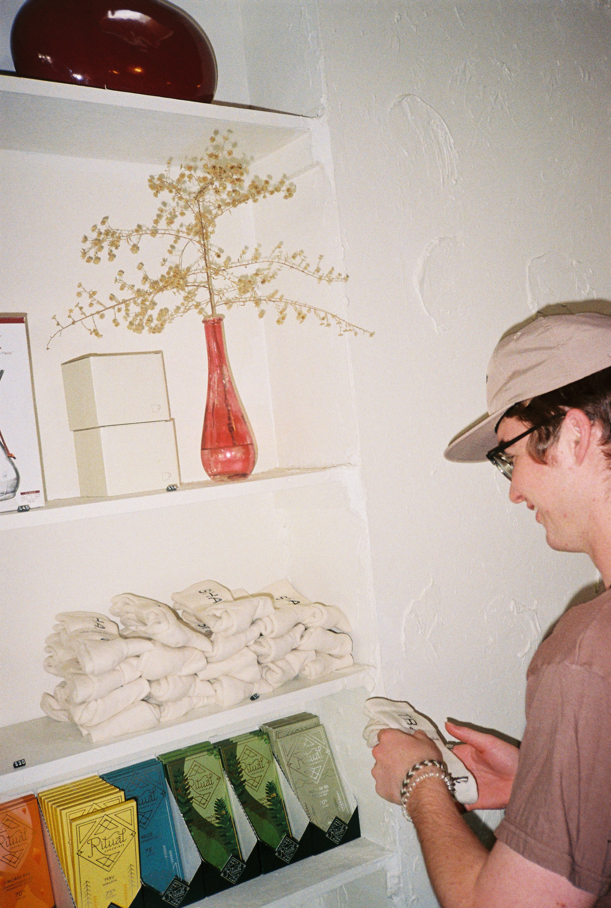 riley looking at socks